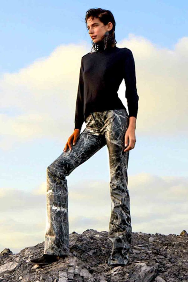 Mermer Desenli Zayıf Gösteren Pantolon