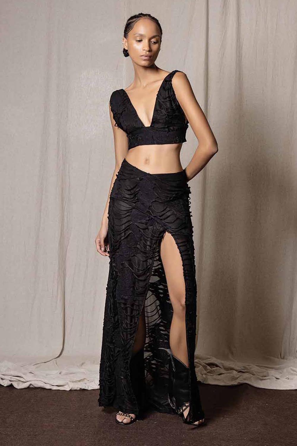 V Yırtmaç Uzun Etek - Görsel 4